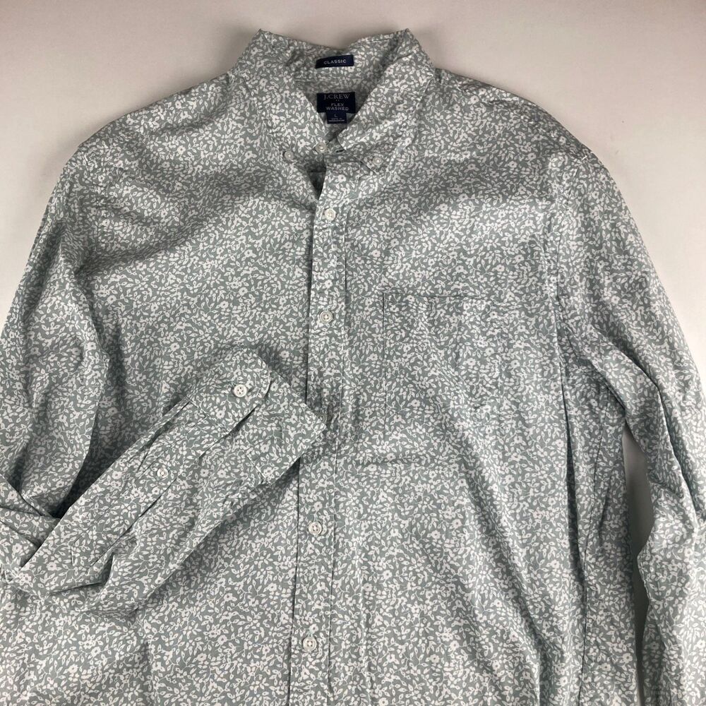 J Crew Flex Washed Shirt Mens Large Floral Button Down Classic Cotton